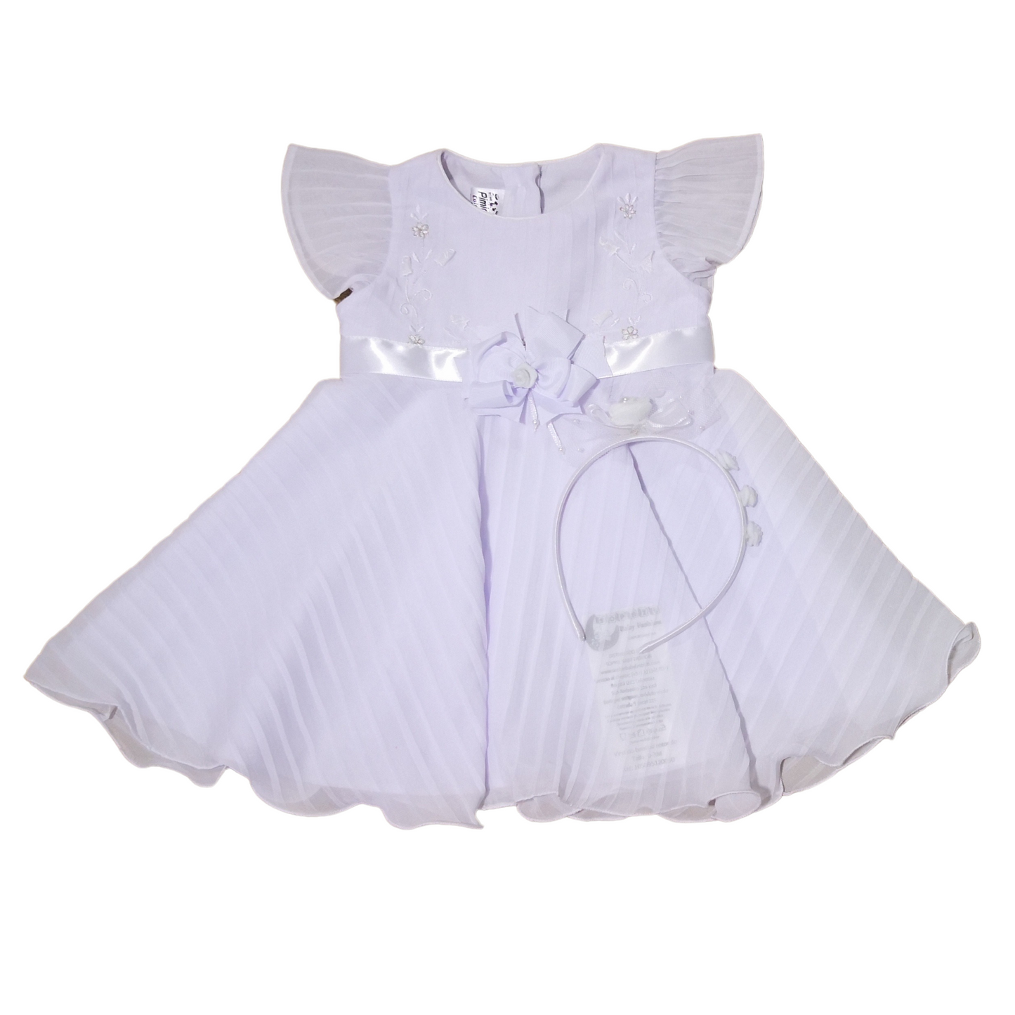 Vestido de bautizo blanco con diadema para niña