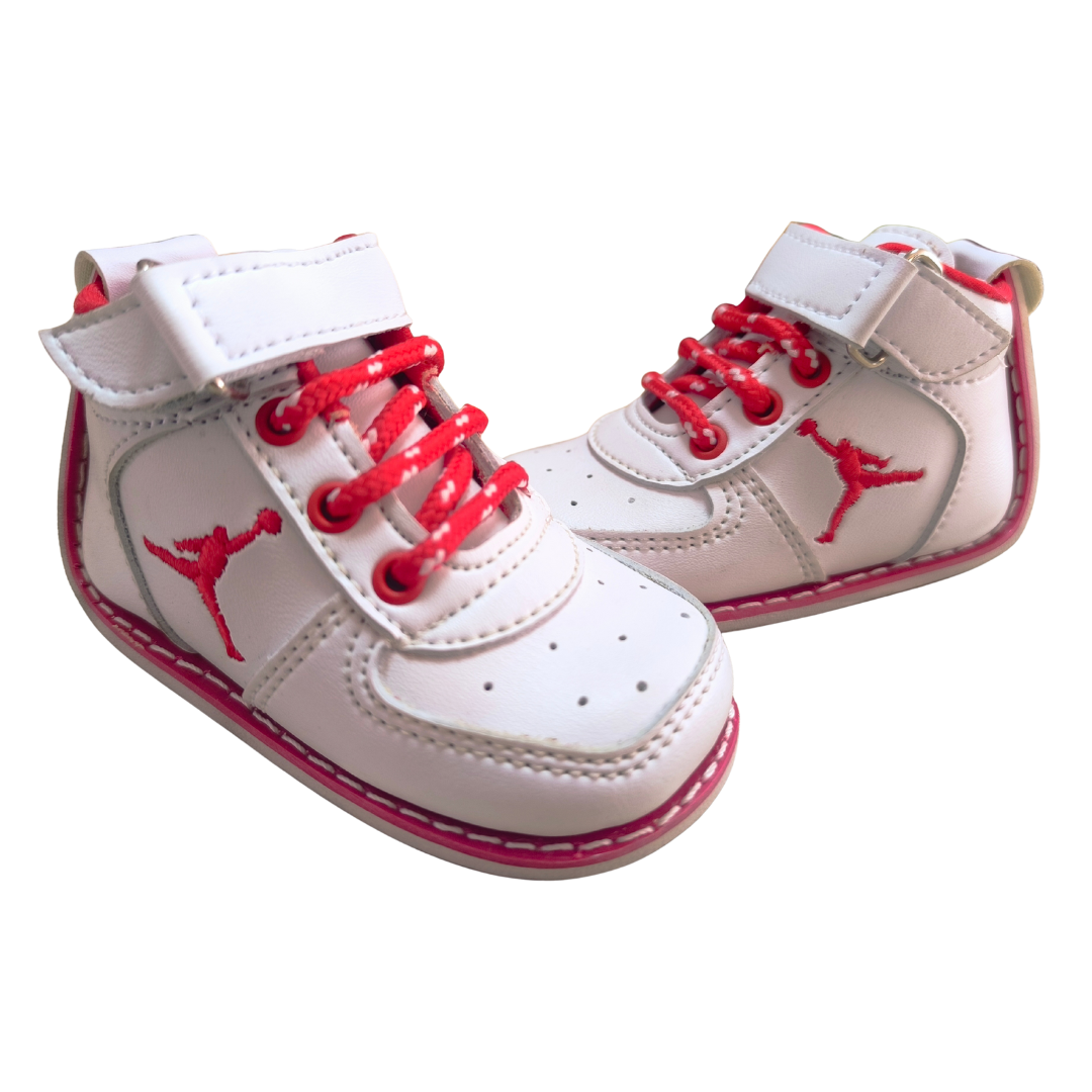 Tenis no tuerce blancos rojo infantiles