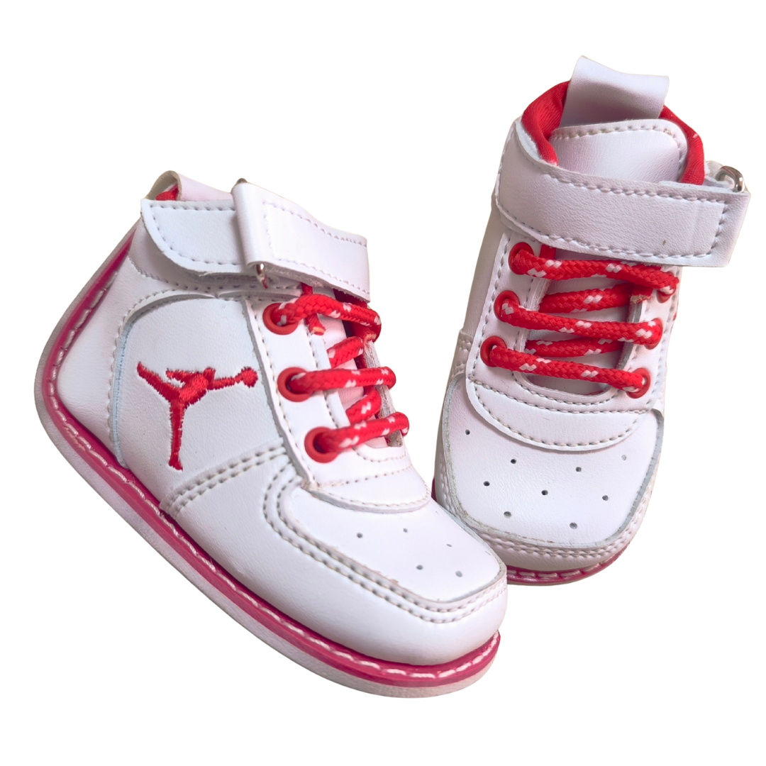 Tenis no tuerce blancos rojo infantiles