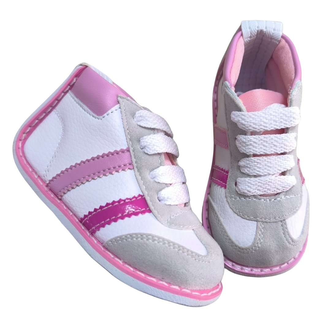 Tenis no tuerce blanco con rosado y fucsia para niña