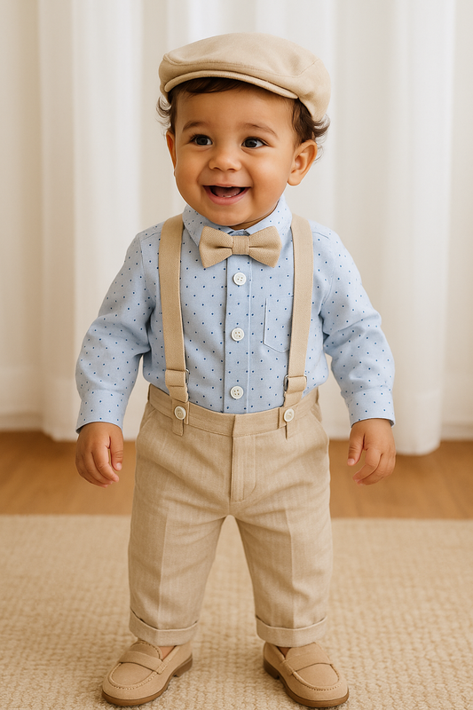 Conjunto formal body camisero y pantalón en lino para bebé