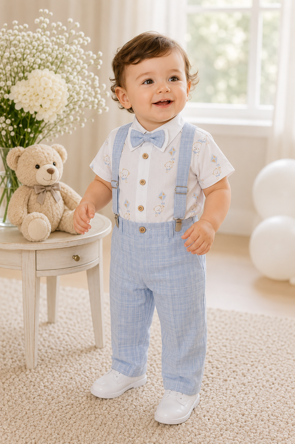 Conjunto formal camisa estampada con pantalón en lino
