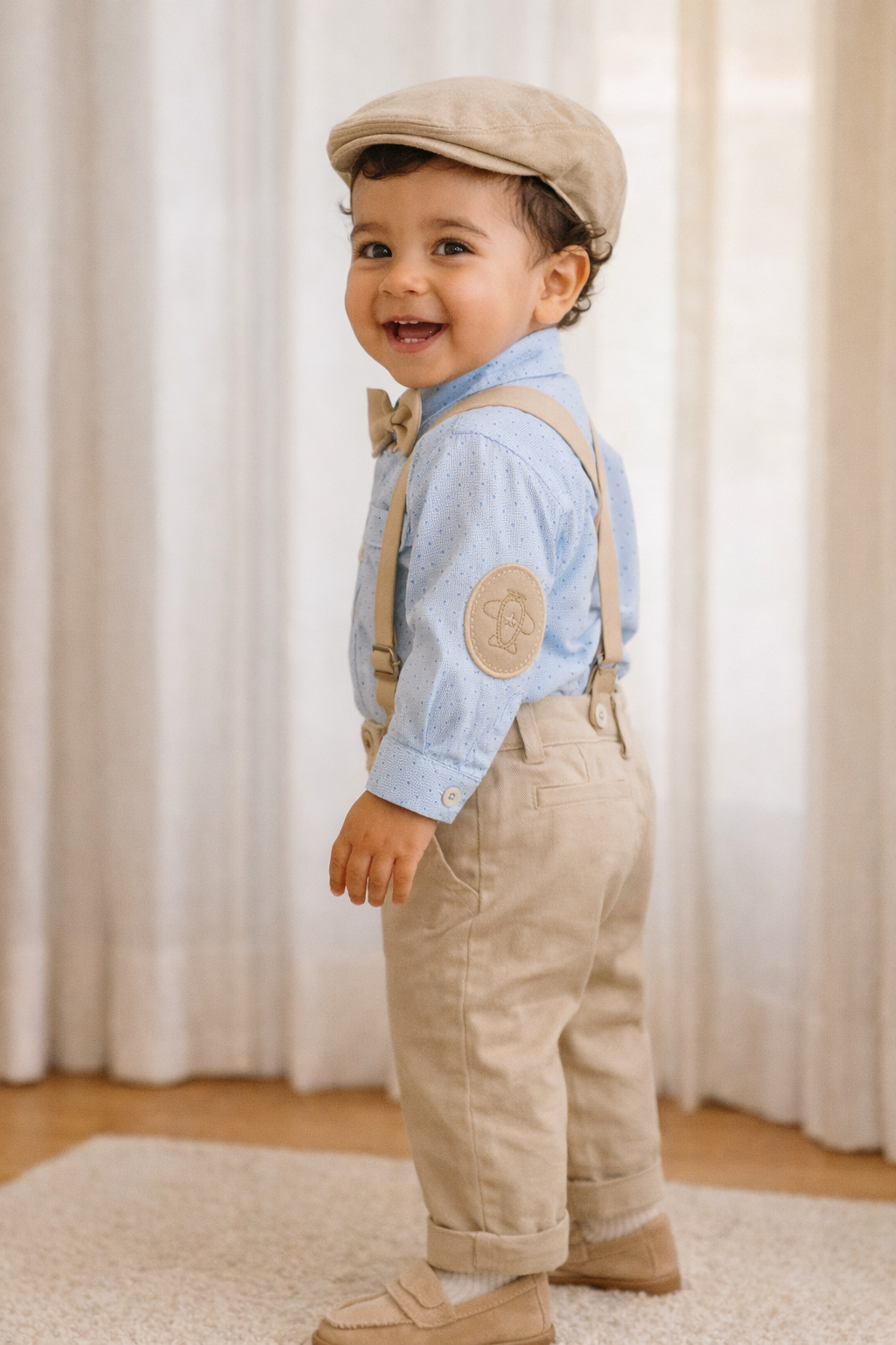 Conjunto formal tirantas y camisa con boina en lino