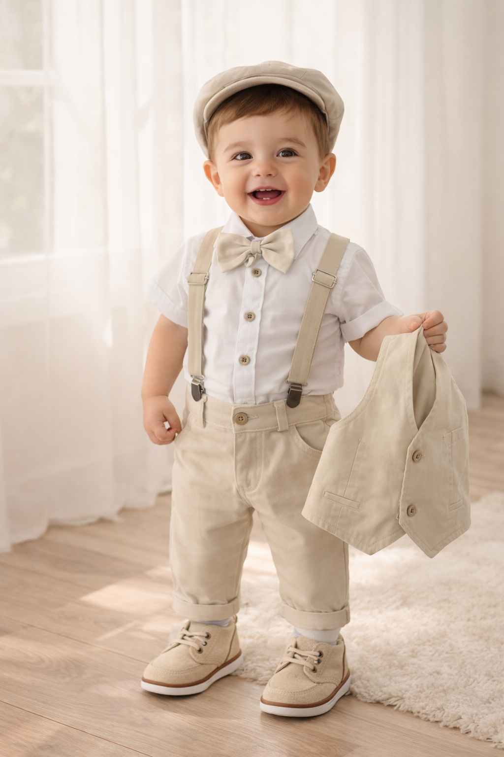 Conjunto formal con tirantas y chaleco en algodón