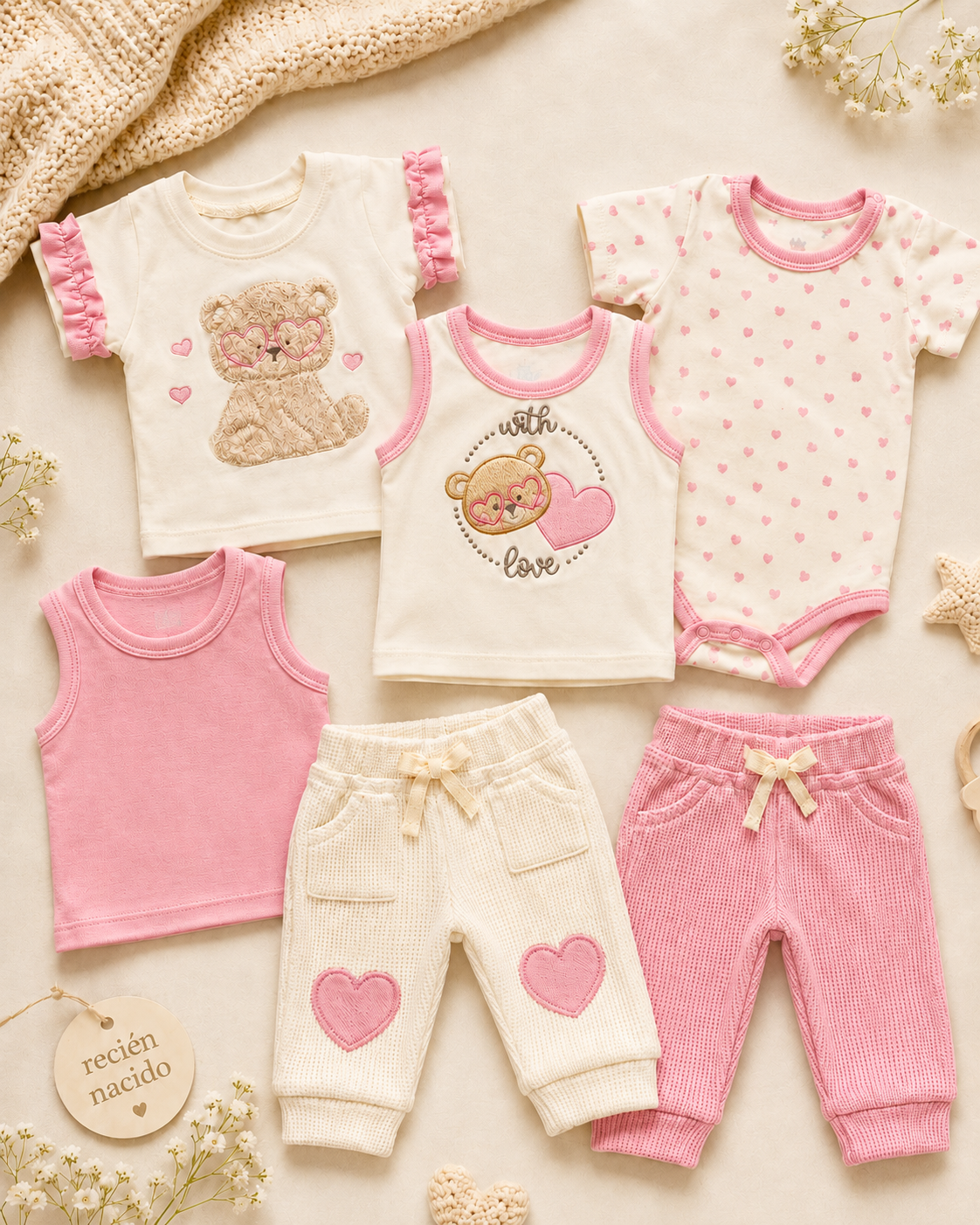 Primera muda 6 piezas para niña 100% algodón