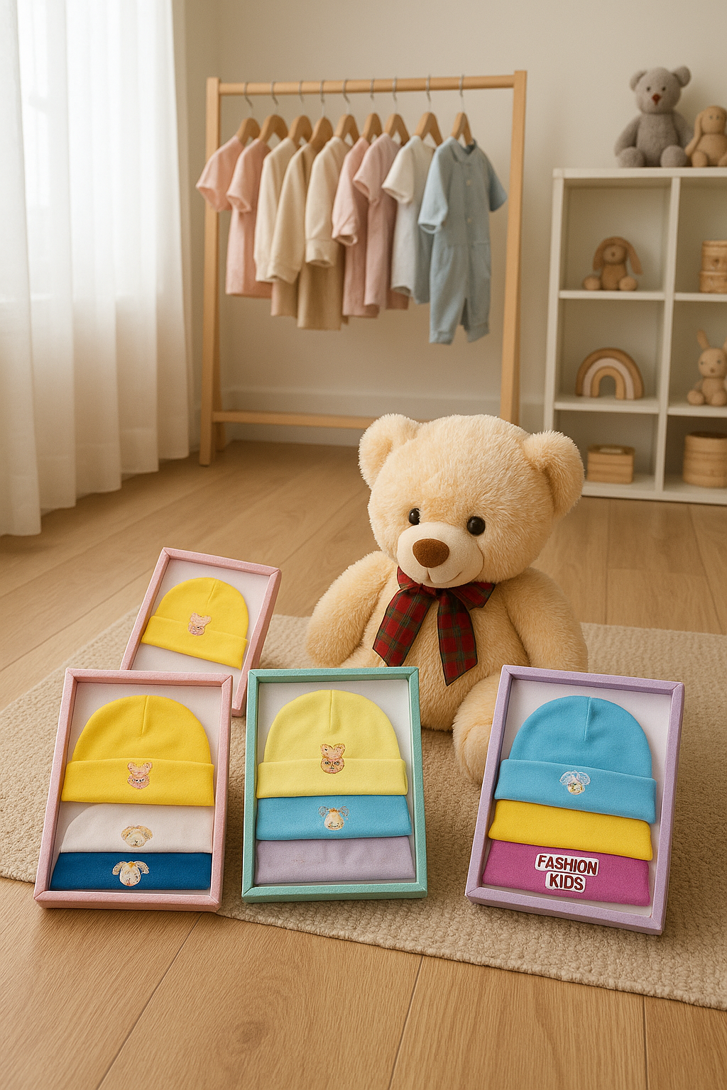 Estuche de 3 gorritos unicolor en algodón para bebé