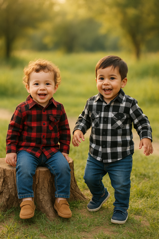 Camisas leñadoras manga larga para bebés y niños
