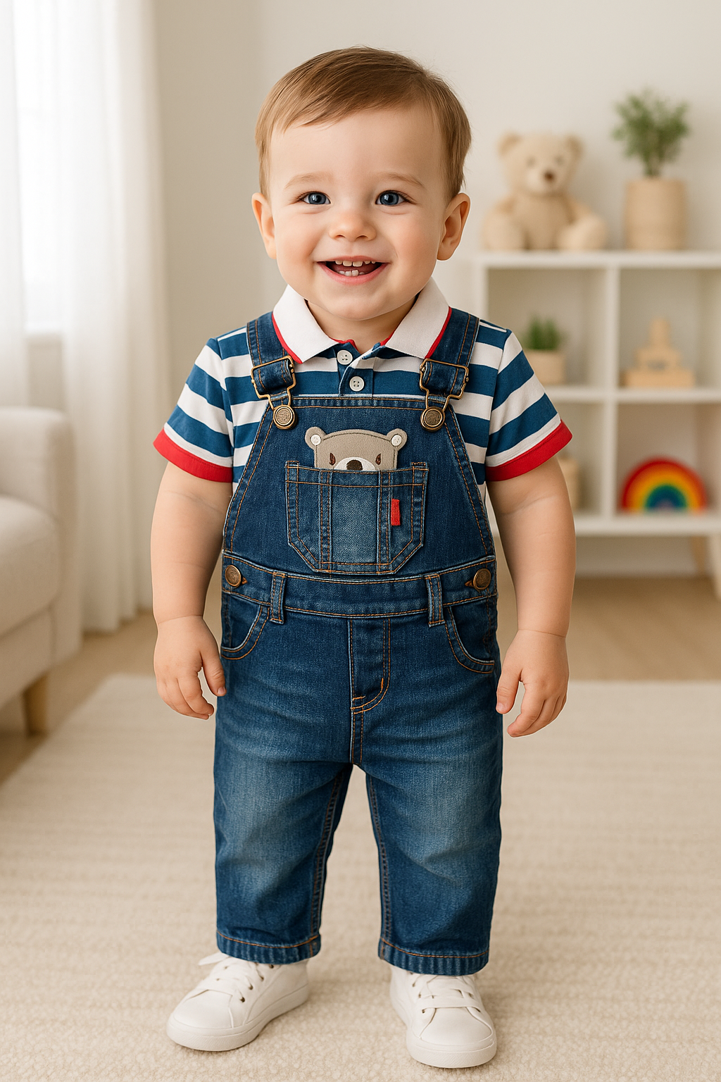 Overol en jean con osito para bebé