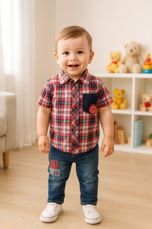 Conjunto infantil camisa a cuadros con jean