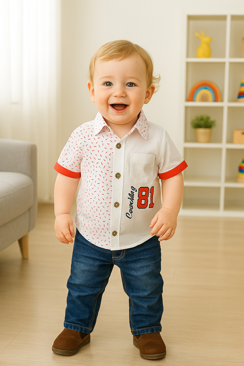 Conjunto camisa estampada con jean
