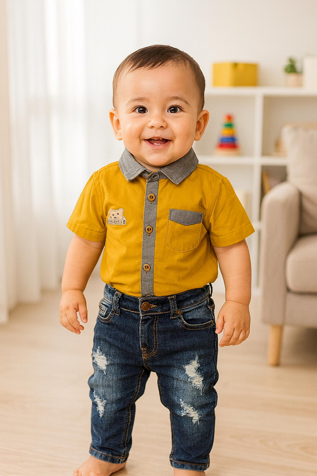 Conjunto body camisero y jean para niño