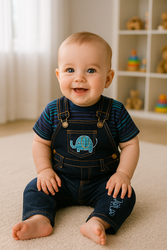 Overol en jean camiseta a rayas para bebé