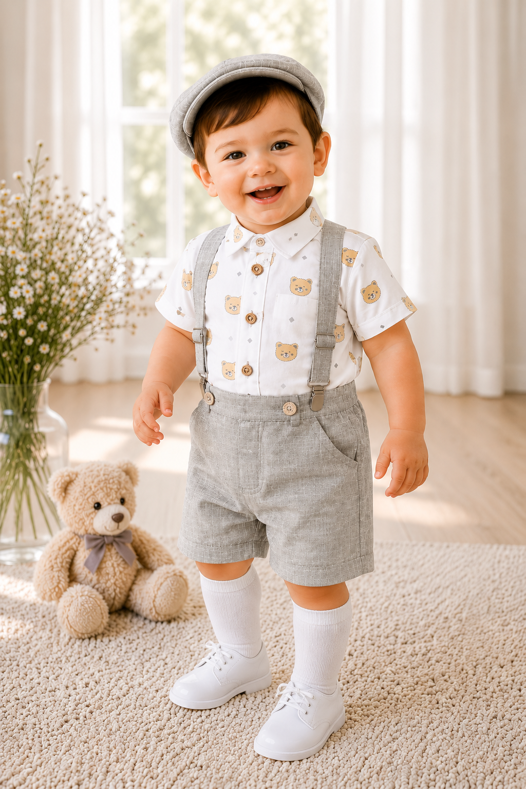 Conjunto formal estampado con bermuda para niño