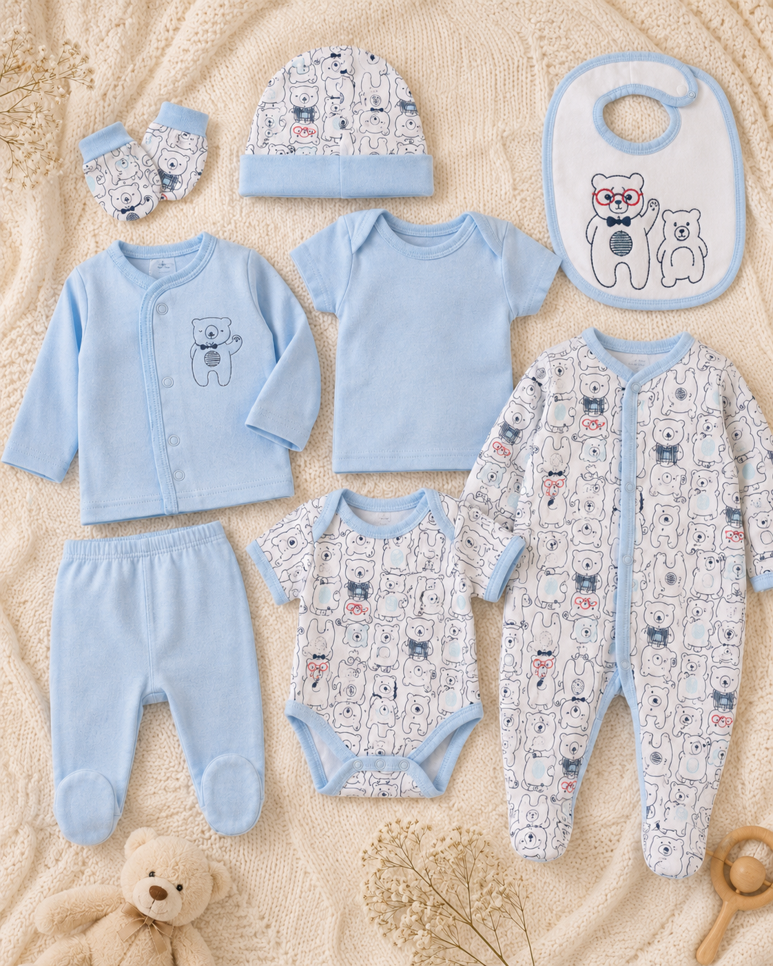 Primera muda 8 piezas estampada ositos para niño
