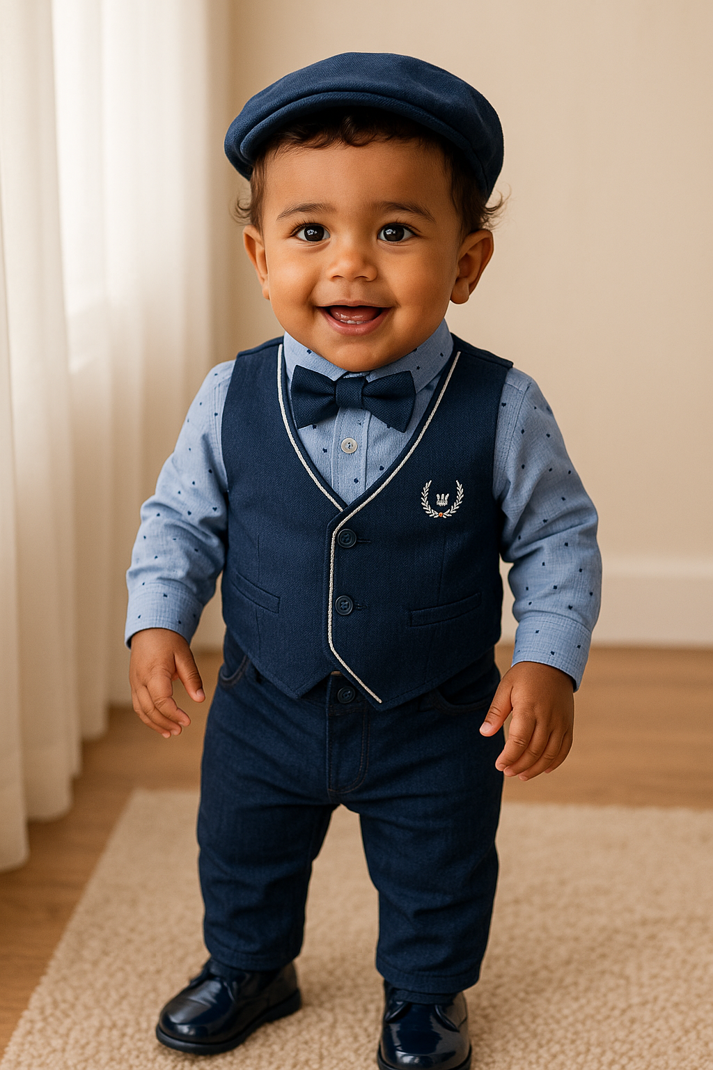 Conjunto formal body camisero con chaleco en lino para bebé