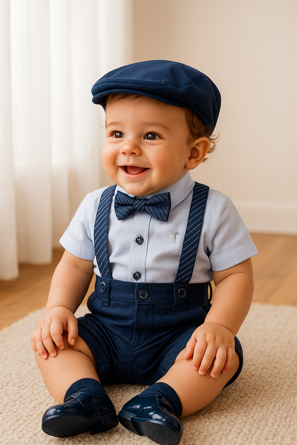 Conjunto formal en short de lino con tirantes para niño
