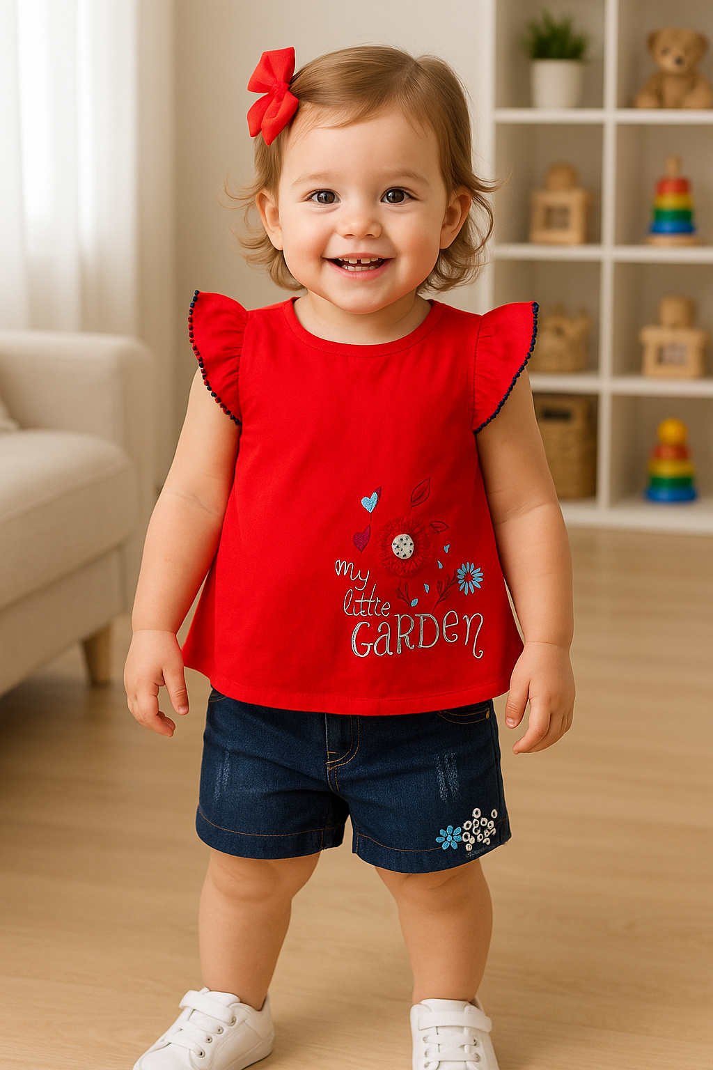 Conjunto blusón y short en jean para niña