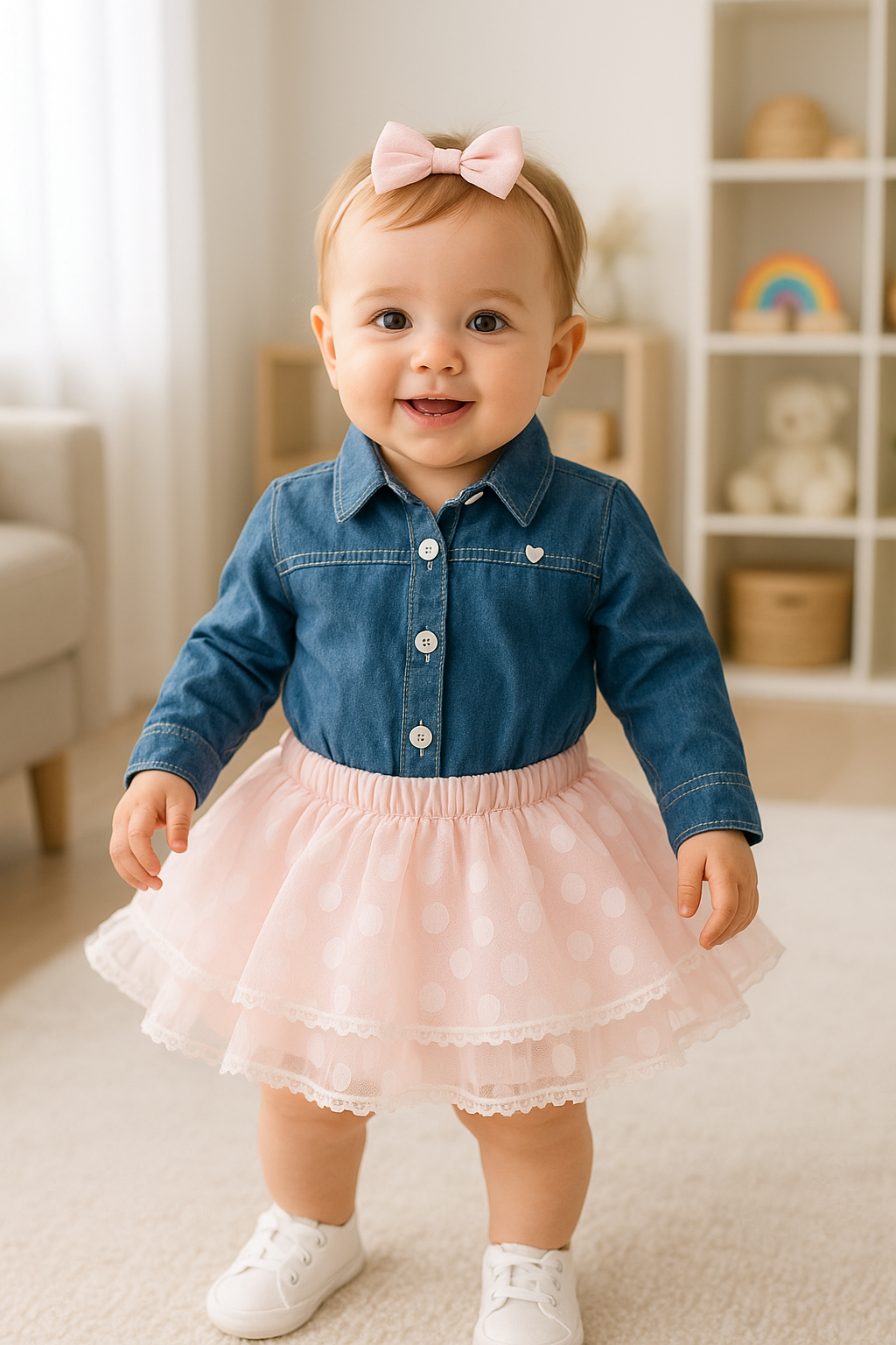 Conjunto falda tutu y body en jean para niña