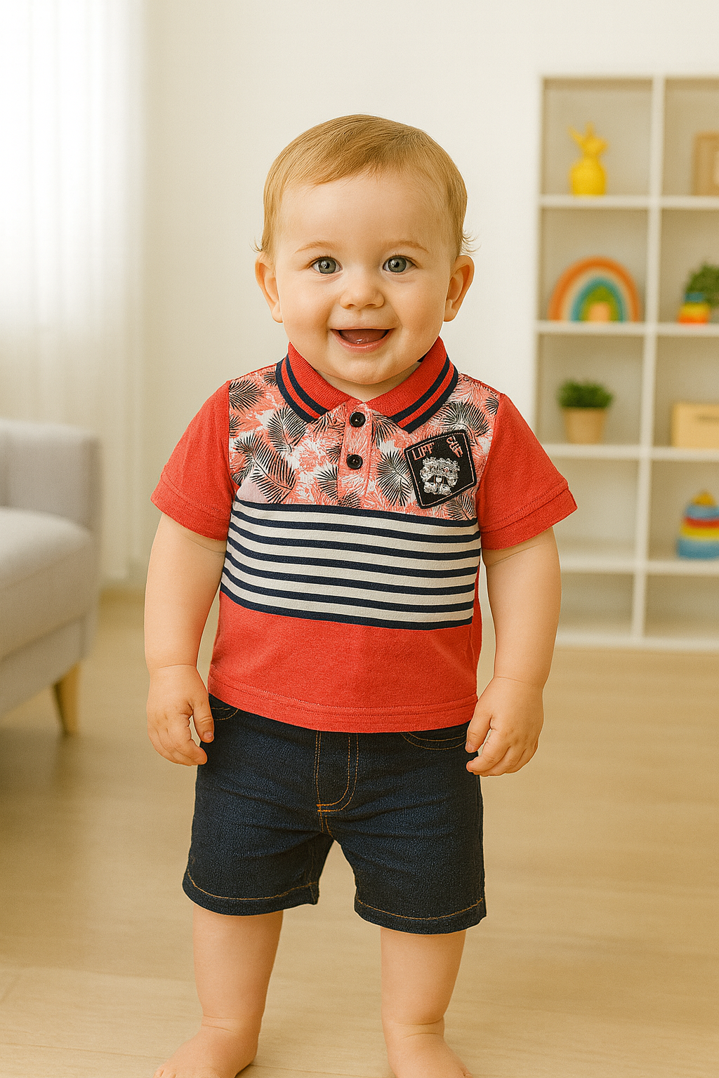 Conjunto verano con bermuda en jean para niño