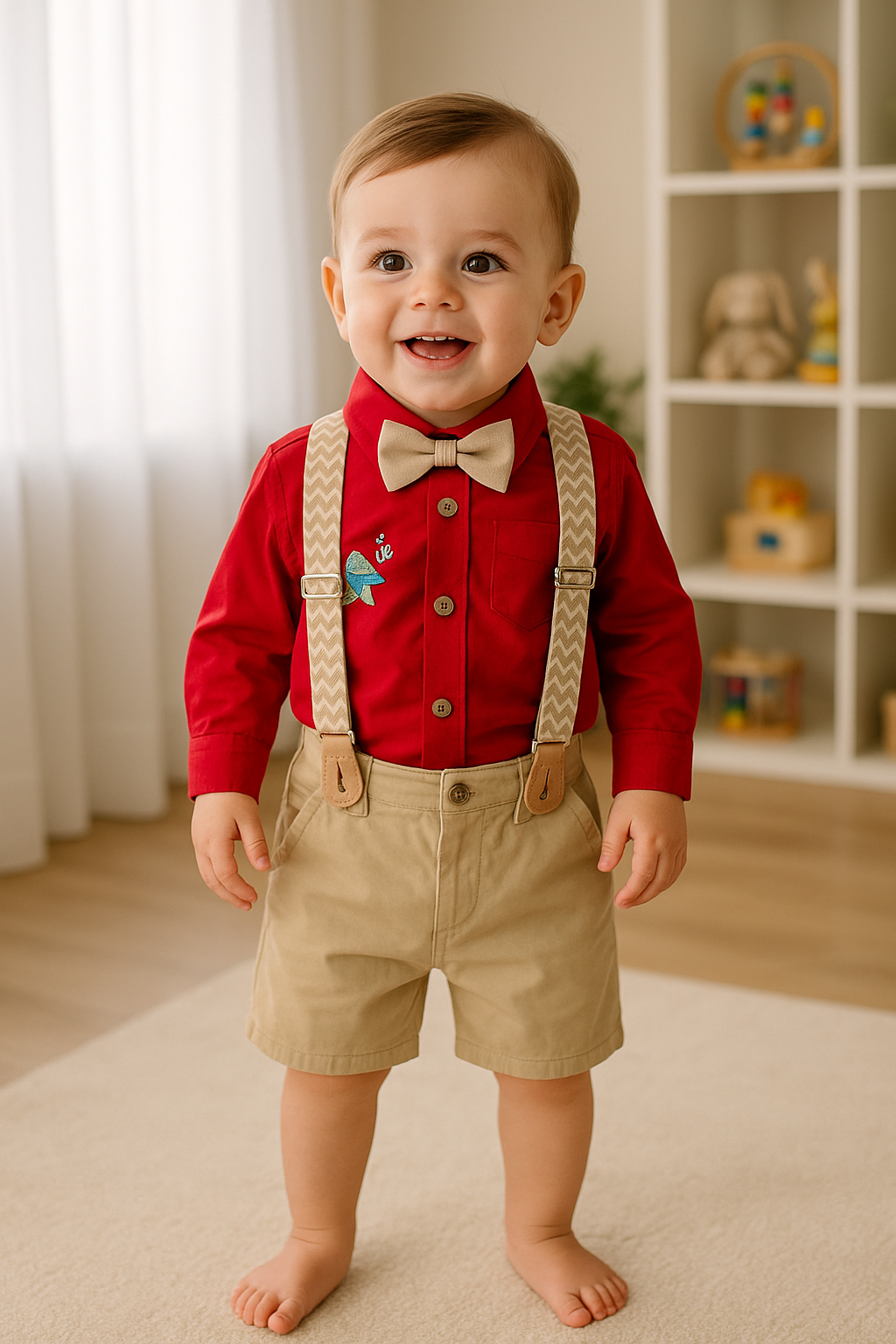 Conjunto camisa y bermuda con tirantes para niño