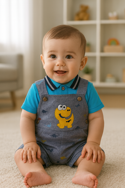 Overol short con camiseta dinosaurio para bebé