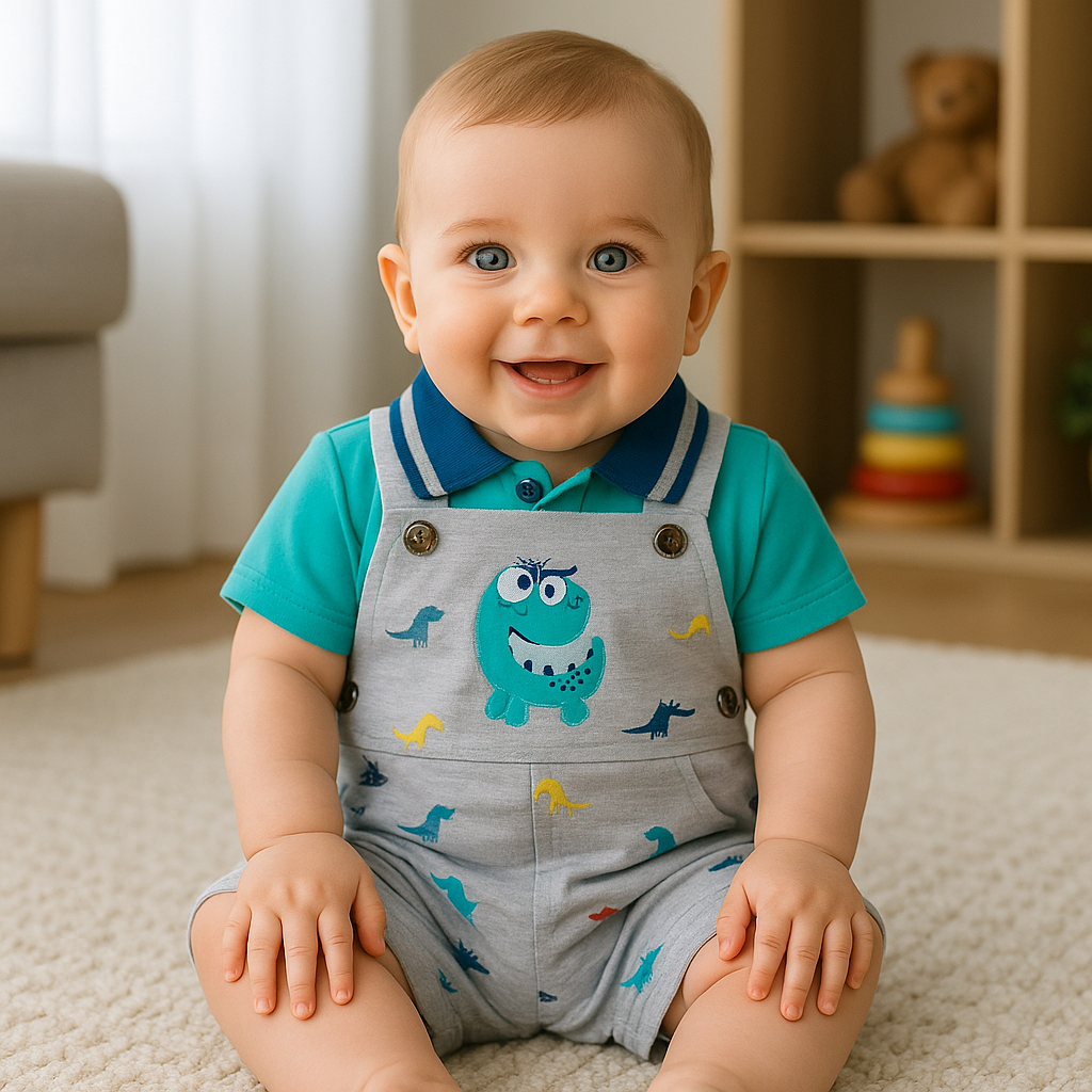 Overol short con camiseta dinosaurio para bebé