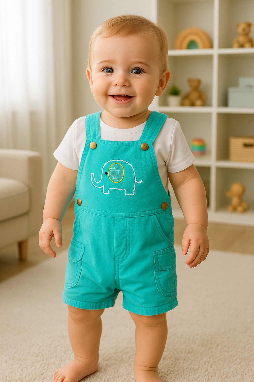 Overol short en dril con elefante para bebé