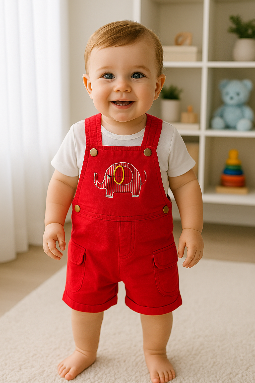 Overol short en dril con elefante para bebé