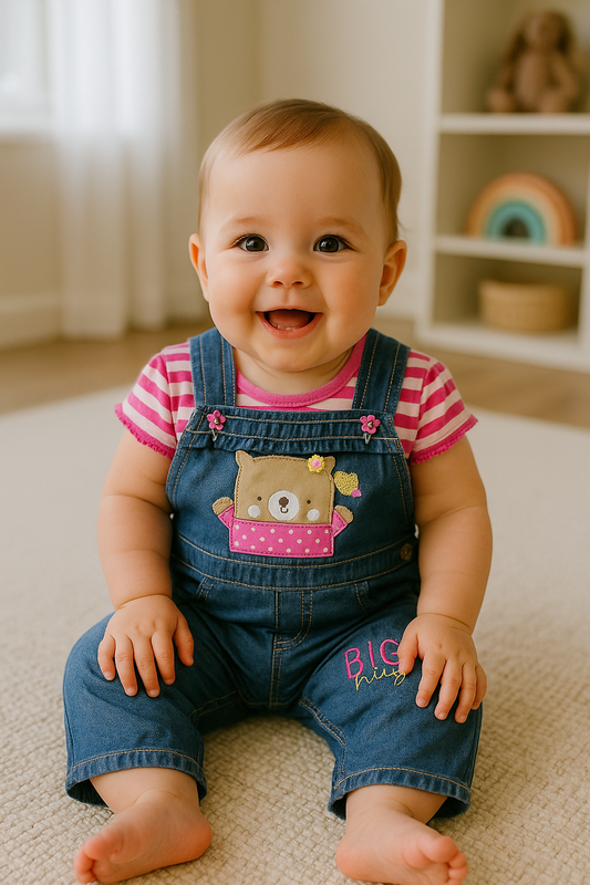 Overol en jean camiseta a rayas para niña