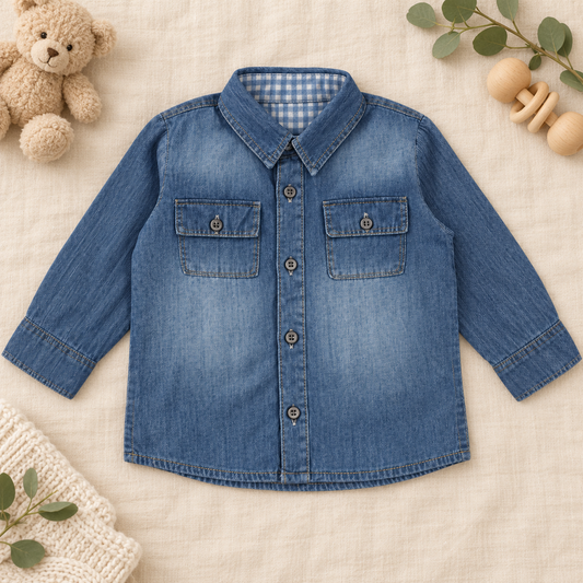 Camisas en jean manga larga para bebés y niños