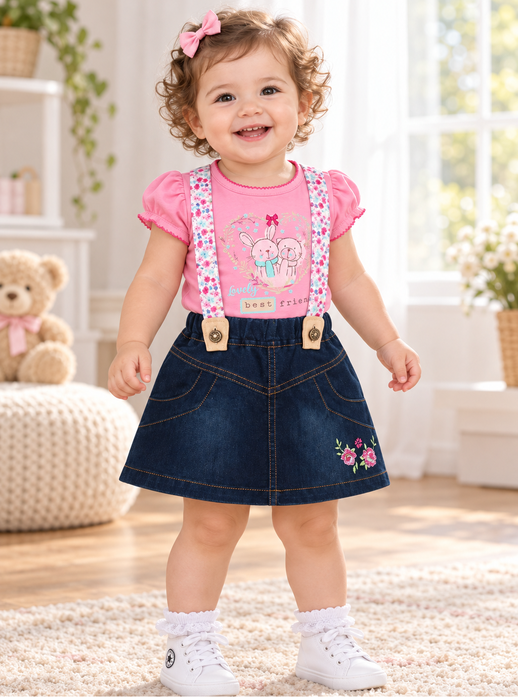 Conjunto falda y tirantes para niña