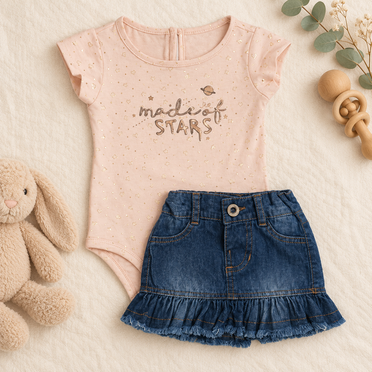 Conjunto con body y faldita en jean para bebé