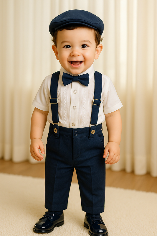 Conjunto formal body camisero bordado y pantalón en lino para niño