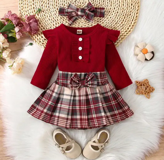 Conjunto vestido falda escocesa para niña