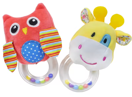 Sonajero de muñequito en felpa con agarre de aro