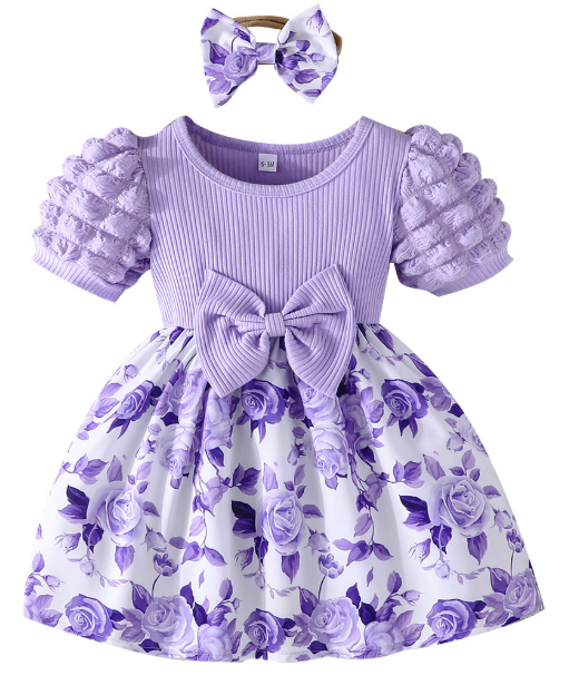 Vestido manga corta estampado para niña