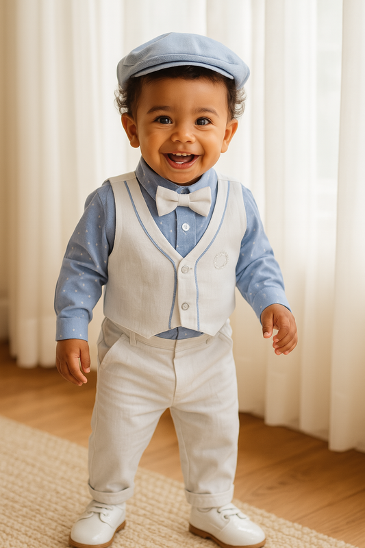 Conjunto formal body camisero con chaleco en lino para bebé