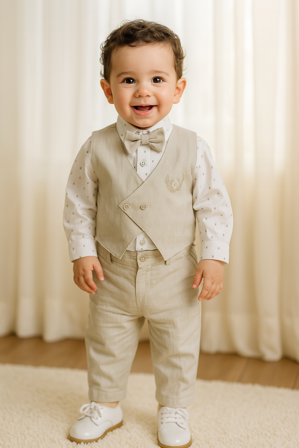 Conjunto formal con chaleco en lino para niño