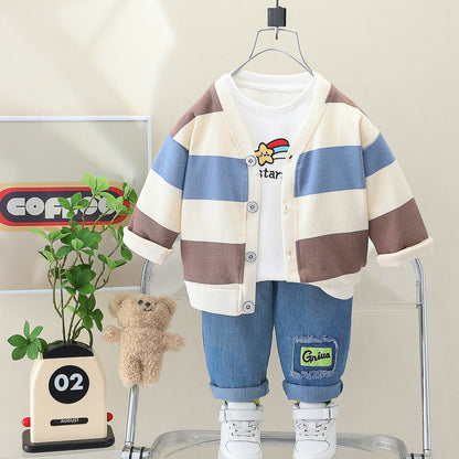 Conjunto 3 piezas con saco a rayas para niño