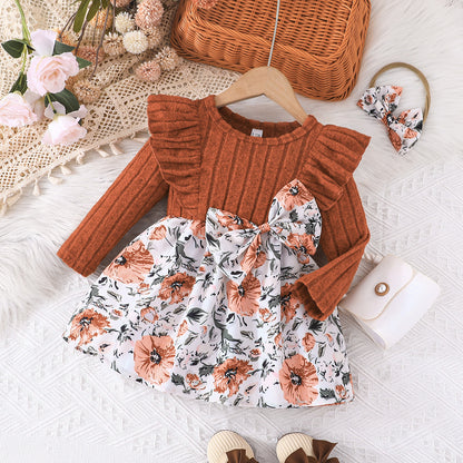 Vestido manga larga estampado para niña