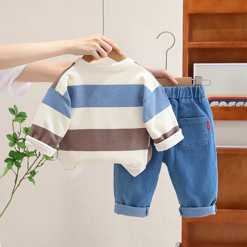 Conjunto 3 piezas con saco a rayas para niño