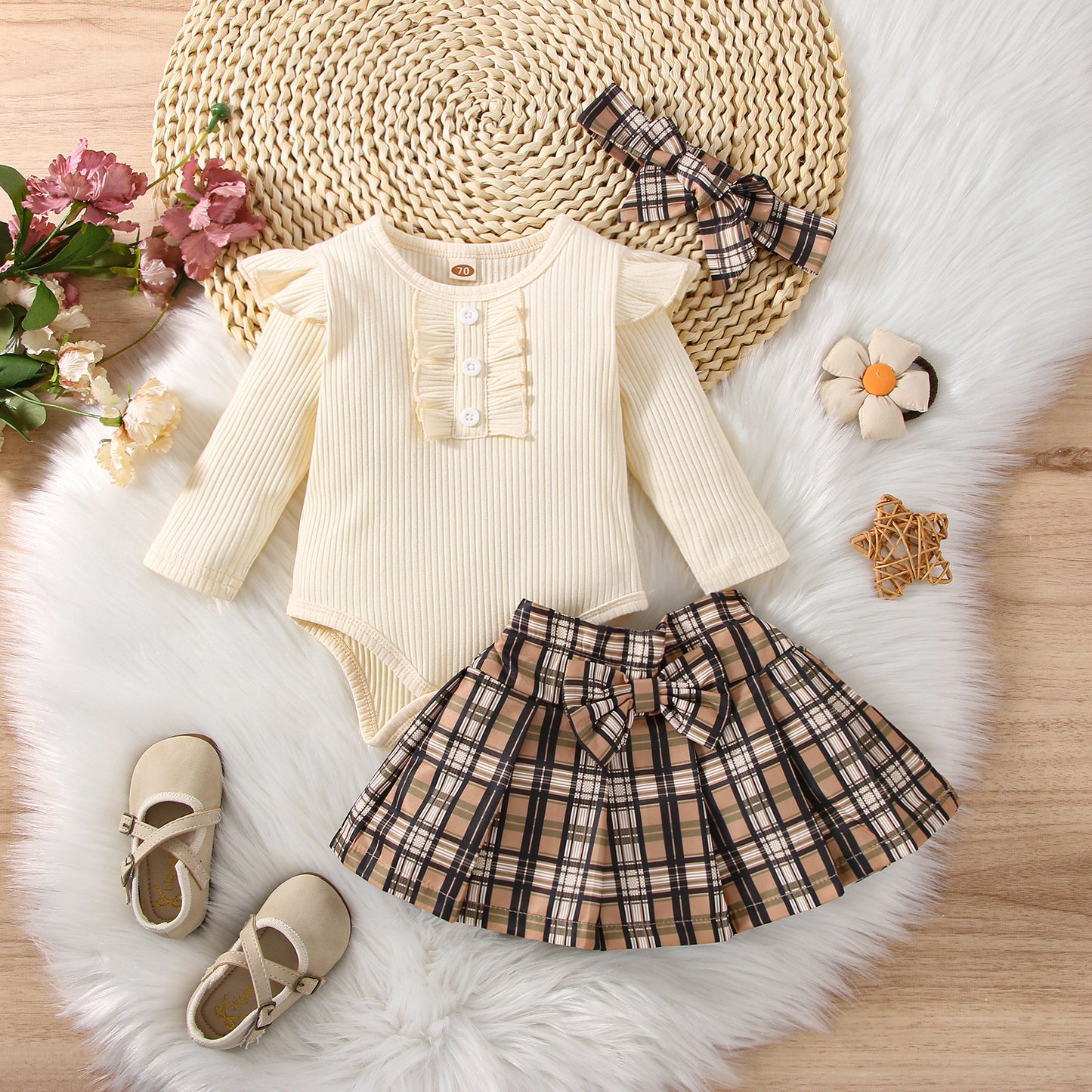 Conjunto vestido falda escocesa para niña
