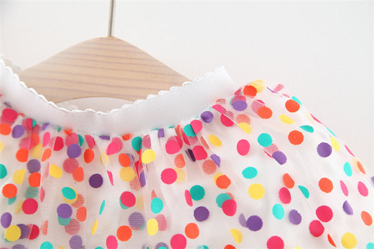 Conjunto con camiseta y faldita de puntos de colores para niña