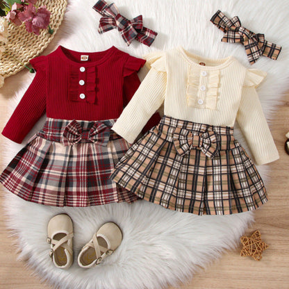 Conjunto vestido falda escocesa para niña