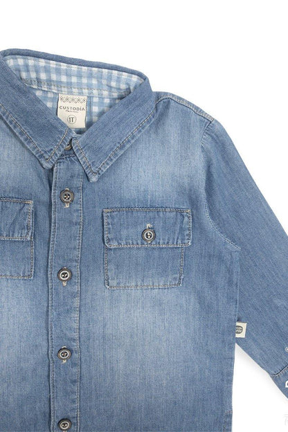 Camisas en jean manga larga para bebés y niños