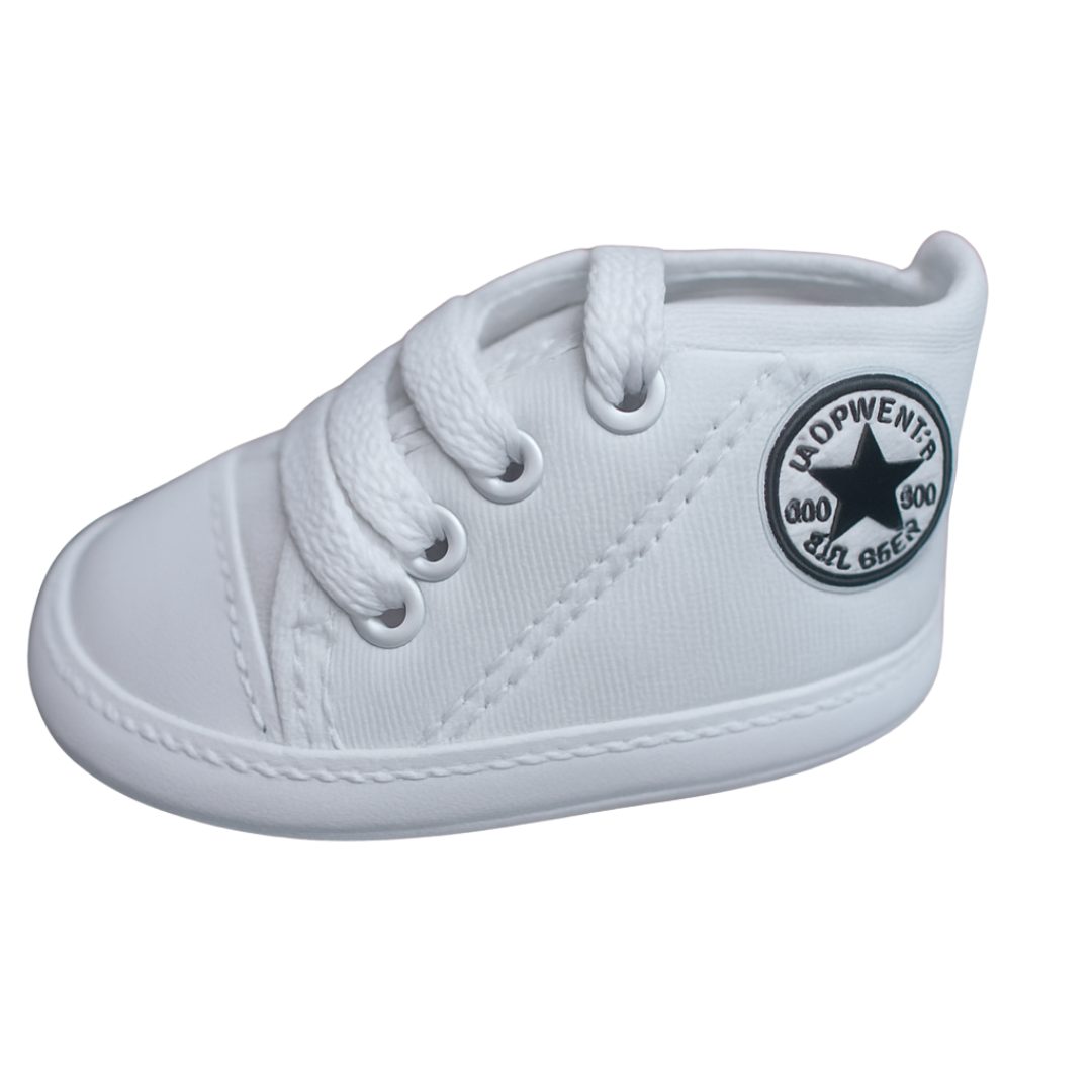 Zapato sin suela tipo converse con cordón para bebé no caminante