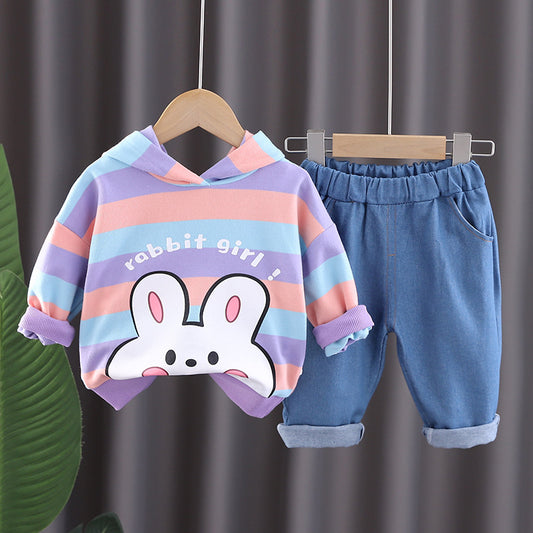 Conjunto buzo con capota y jean para niña