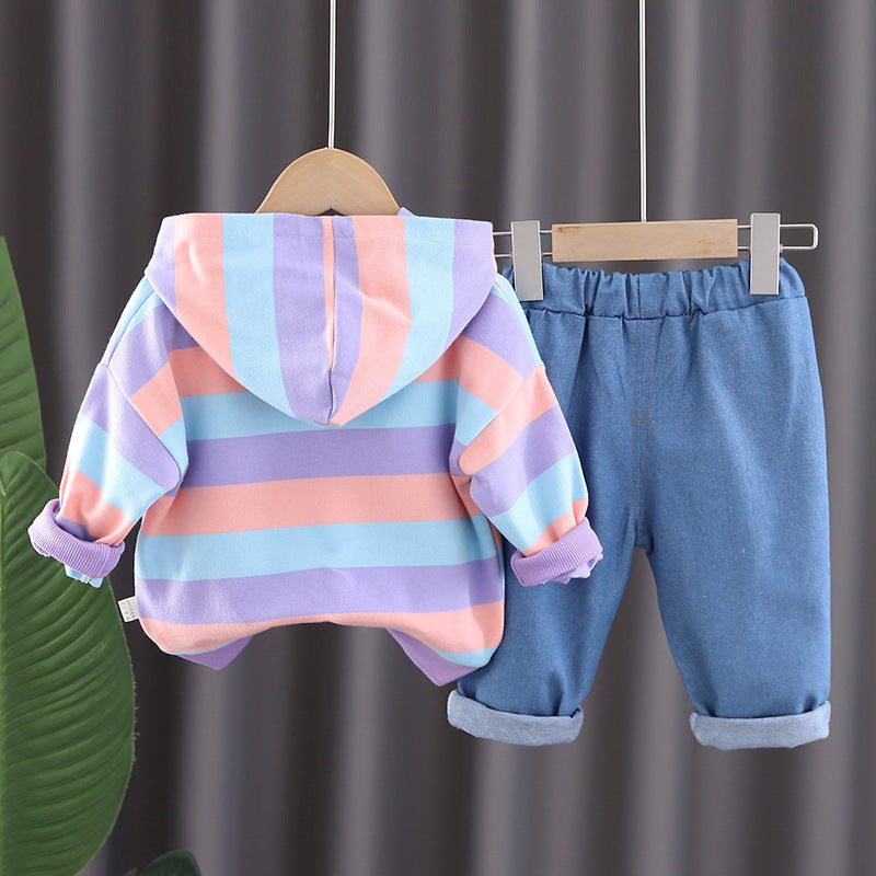 Conjunto buzo con capota y jean para niña