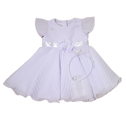 Vestido de bautizo blanco con diadema para niña