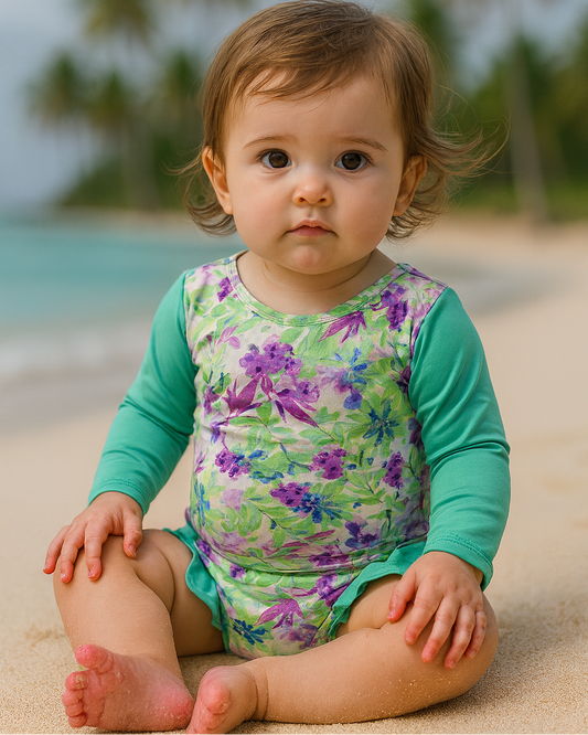 Traje de baño enterizo manga larga para bebés y niñas